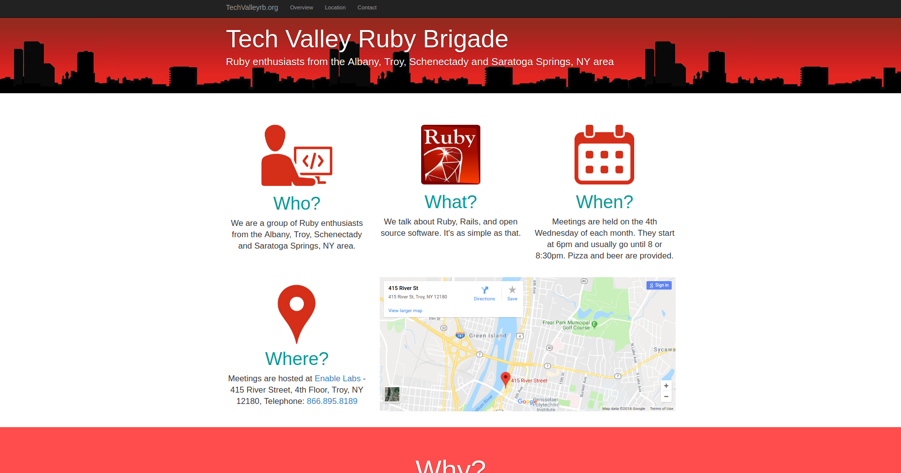 A photo of the Tech Valley Ruby Meet Up landing page.