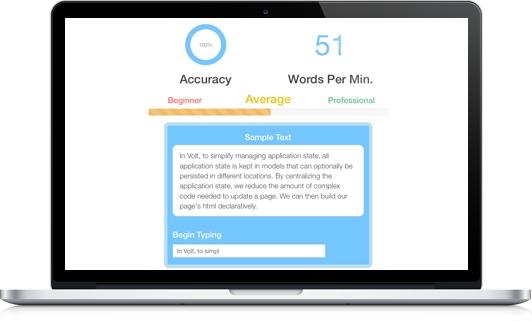 A photo of the Words Per Minute Typing Calculator demo app's landing page.